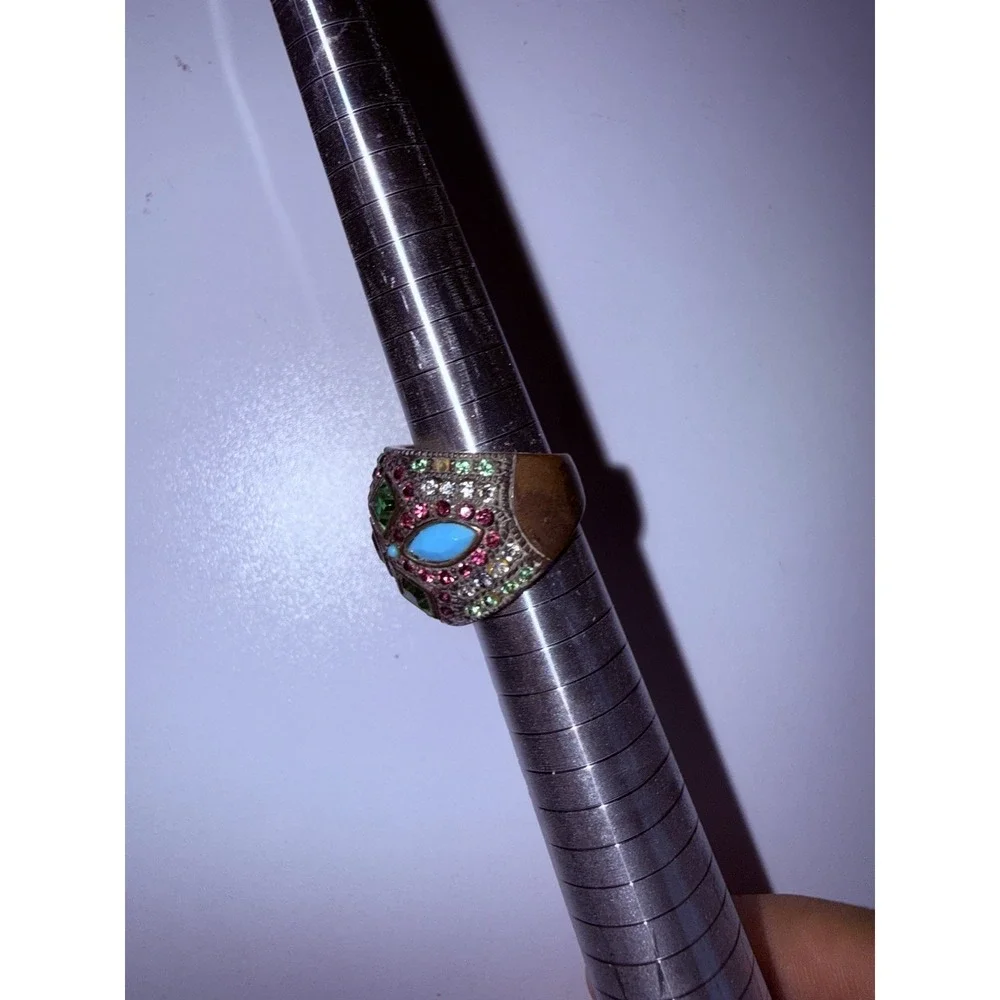 Signed Heidi Daus‎ Bold Statement Ring Antique Tone Size 7 Multicolor